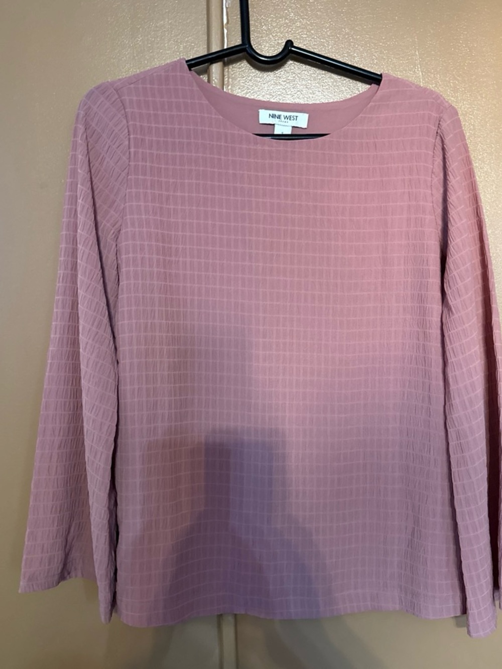 Nine West Mauve Pink Long-Sleeve Textured Crew Neck Top